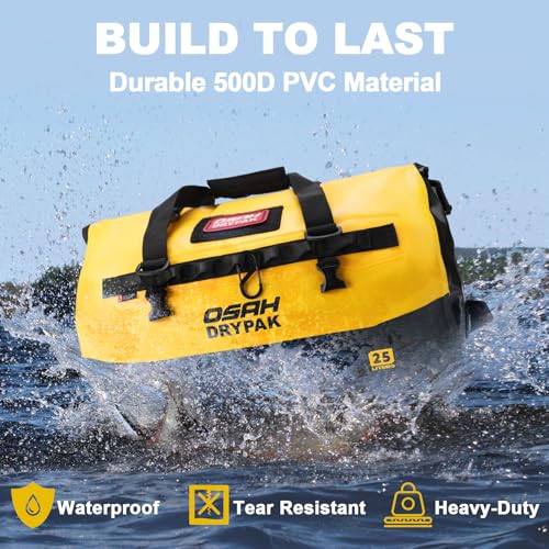OSAH DRYPAK 25L Yellow Waterproof Duffel Bag – Heavy-Duty Roll-Top Dry Bag