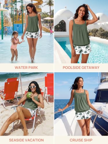 Summer Mae Women's Tankini Swimsuit with Tummy Control - Green Shadow, Size 14