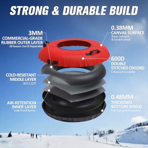 Heavy-Duty Inflatable Snow Tube - 45" Rubber with Canvas Cover