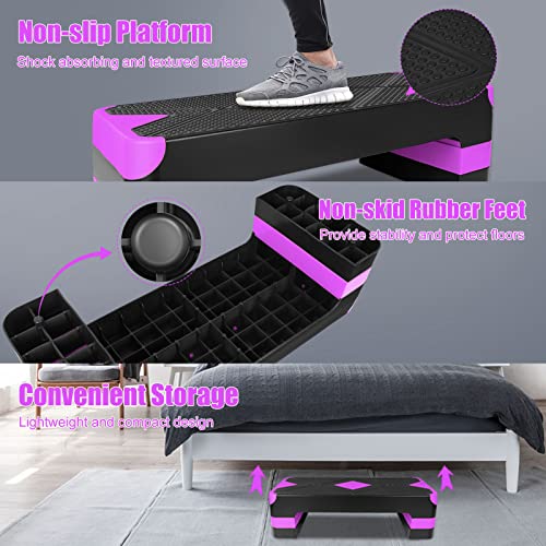 Adjustable Aerobic Stepper Fitness Platform - 3 Heights, Purple