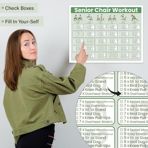 Senior Exercise Chair Workout Poster - 30-Day Gentle Stretching Chart