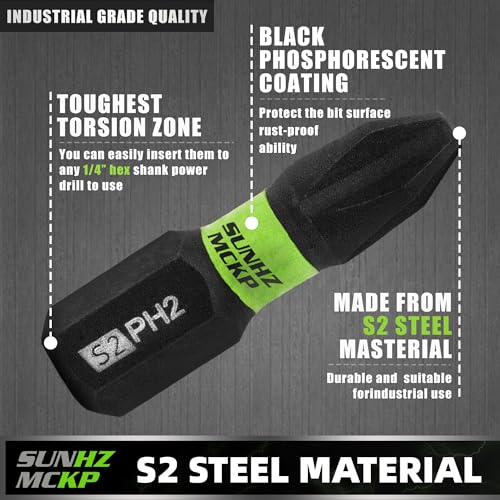 SUNHZMCKP 24-Piece Screwdriver Bit Set, Magnetic Slotted Phillips Driver Bit Set, S2 Steel, Long 1" and 2.3" Impact Screwdriving Drill Bits Set, 1/4 Inch Hex Shank Driver Bit