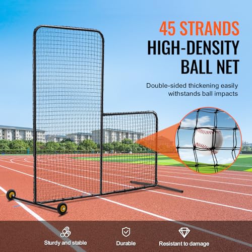 Baseball & Softball Batting Screen - 7x7 ft L-Shape with Wheels
