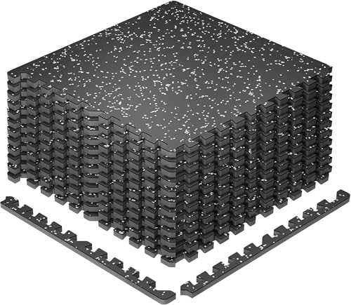 Extra-Thick Interlocking Exercise Mats - 12 Tiles (48 Sq Ft) - Black/Grey