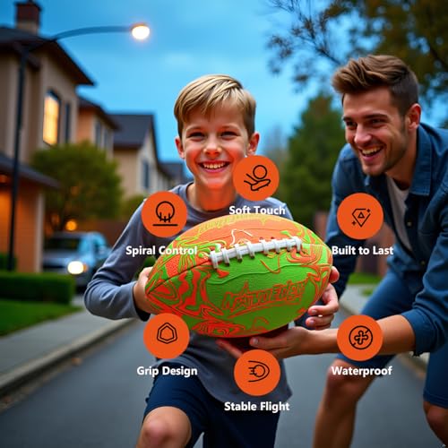 NovaEdge LED Glow Football Orange/Yellow - Rechargeable 9.25-inch Light-Up Soccer Ball for Night Outdoor Play