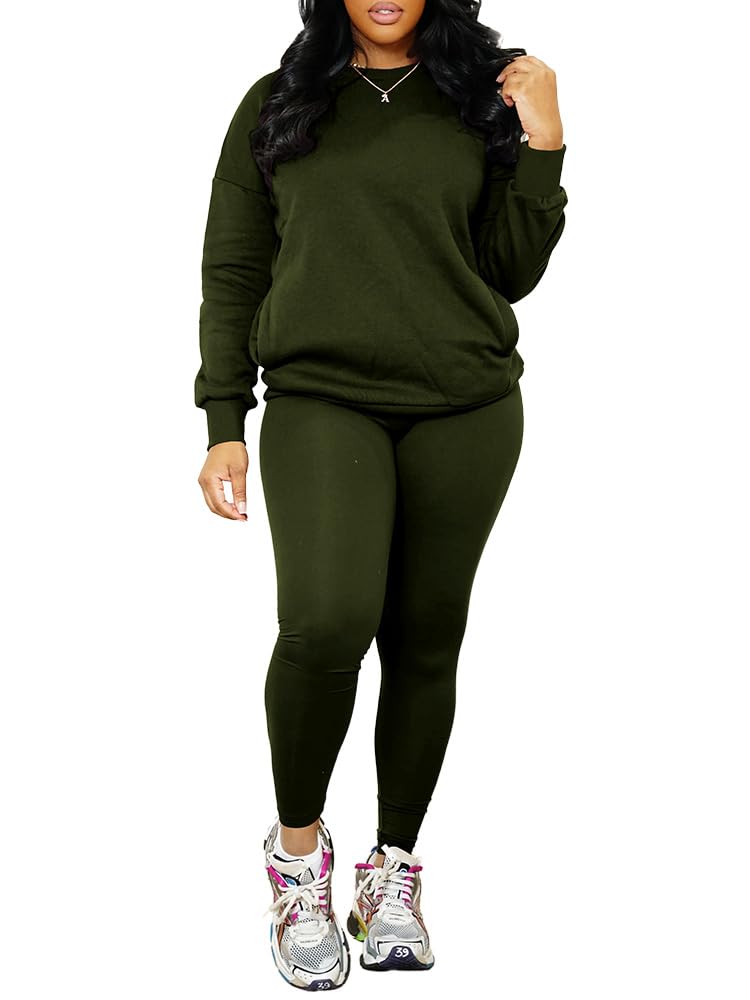 Nimsruc Two Piece Outfits For Women Sweatsuits Sets Casual Long Sleeve Pullover Jogger Sweat Pants Set With Pocket Army GreenA XL
