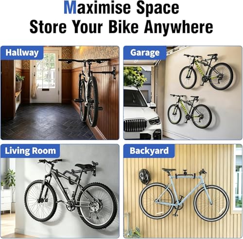 Yeakmoce 1 Pack Bike Wall Mount Hanger - Adjustable, Space-Saving Horizontal Bike Rack