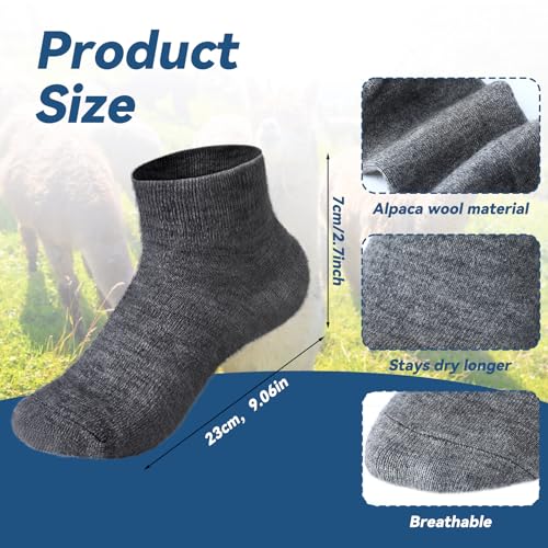 Cutecrop 2 Pairs Dark Gray Alpaca Wool Ankle Socks - Size 10-13