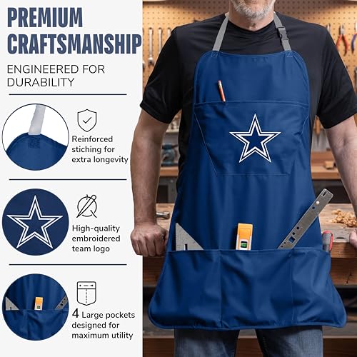 Dallas Cowboys Cooking Apron - Navy Blue, Adjustable Straps & Pockets