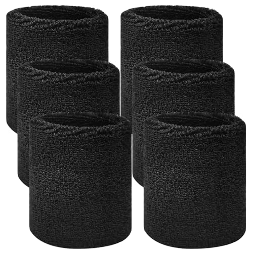 Wrist Sweat Bands - 6 Pack Elastic 3.15" Black for Sports