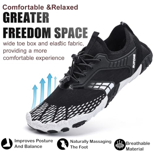 RUFONE Water Shoes for Men & Women - Quick Dry Barefoot Aqua Shoes, Black, 8 Men / 10 Women