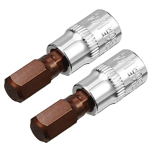 uxcell 2pcs 1/4" Drive x H8 (8mm) Hex Bit Socket, S2 Steel Bits CR-V Sockets 1.5" Length Use with Ratchet Wrench, Slide Bar, Extension Rod