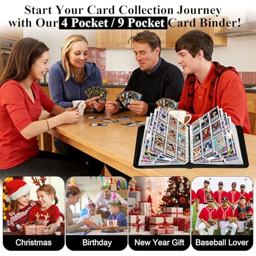 Baseball Card Binder - 900 Capacity PU Leather Zipper Holder - Grey, Medium