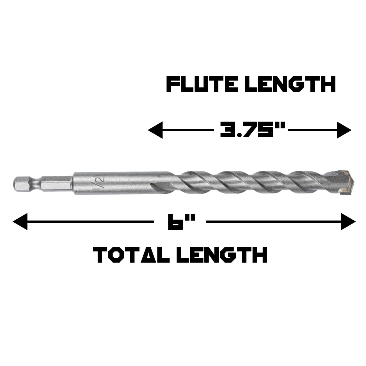 1/2 Inch Masonry Drill Bits (2 Pack - 6" Length Industrial Grade) Carbide Tipped Easily Cuts Through Concrete, Cement, Block, Stone, & More!