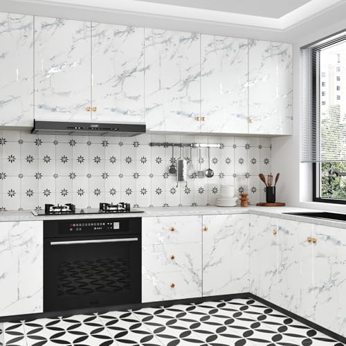 WESTICK White/Silver Marble Contact Paper Peel and Stick Countertops Waterproof Marble Wallpaper Peel and Stick Faux Counter Vinyl Wrap Self Adhesive Contact Paper for Cabinets Table Desk 15.8¡± X 80¡±