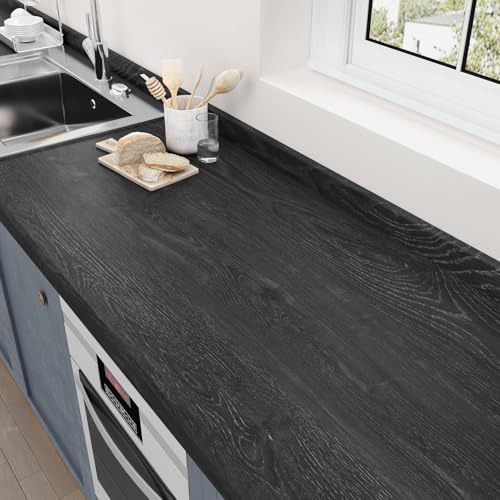 Grey Wood Contact Paper for Countertops Matte Grey Black Wood Peel and Stick Wallpaper 15.7" X78.8 Retro Dark Grey Wood Grain Contact Paper for Cabinets and Drawers Waterproof Vinyl Films