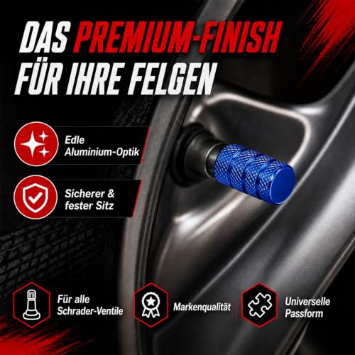 Aluminum Tire Valve Caps - Schrader Valve Covers for Cars & Bikes - Blue