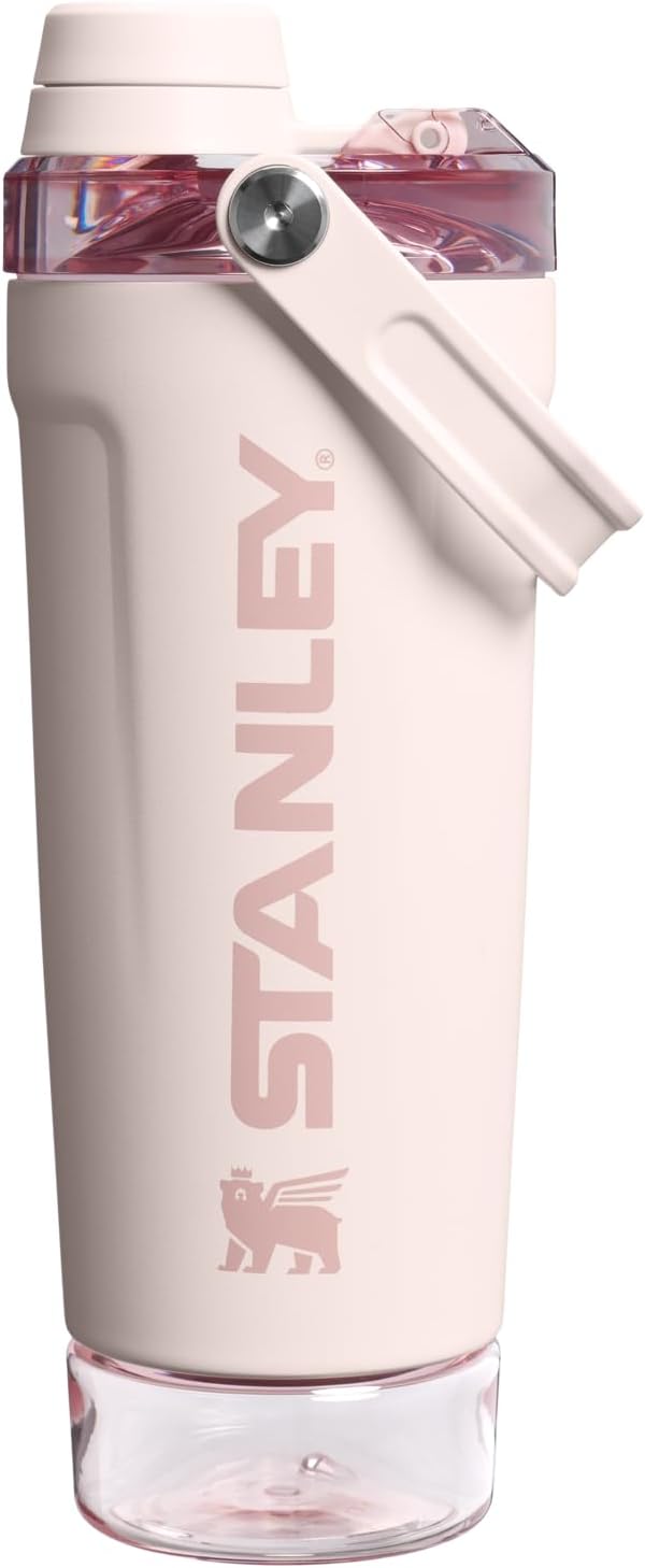 STANLEY Vitalize Shaker Bottle 20 oz - Leakproof Insulated Stainless Steel | Fast Flow Lid & Base Storage | BPA-Free | Rose Quartz