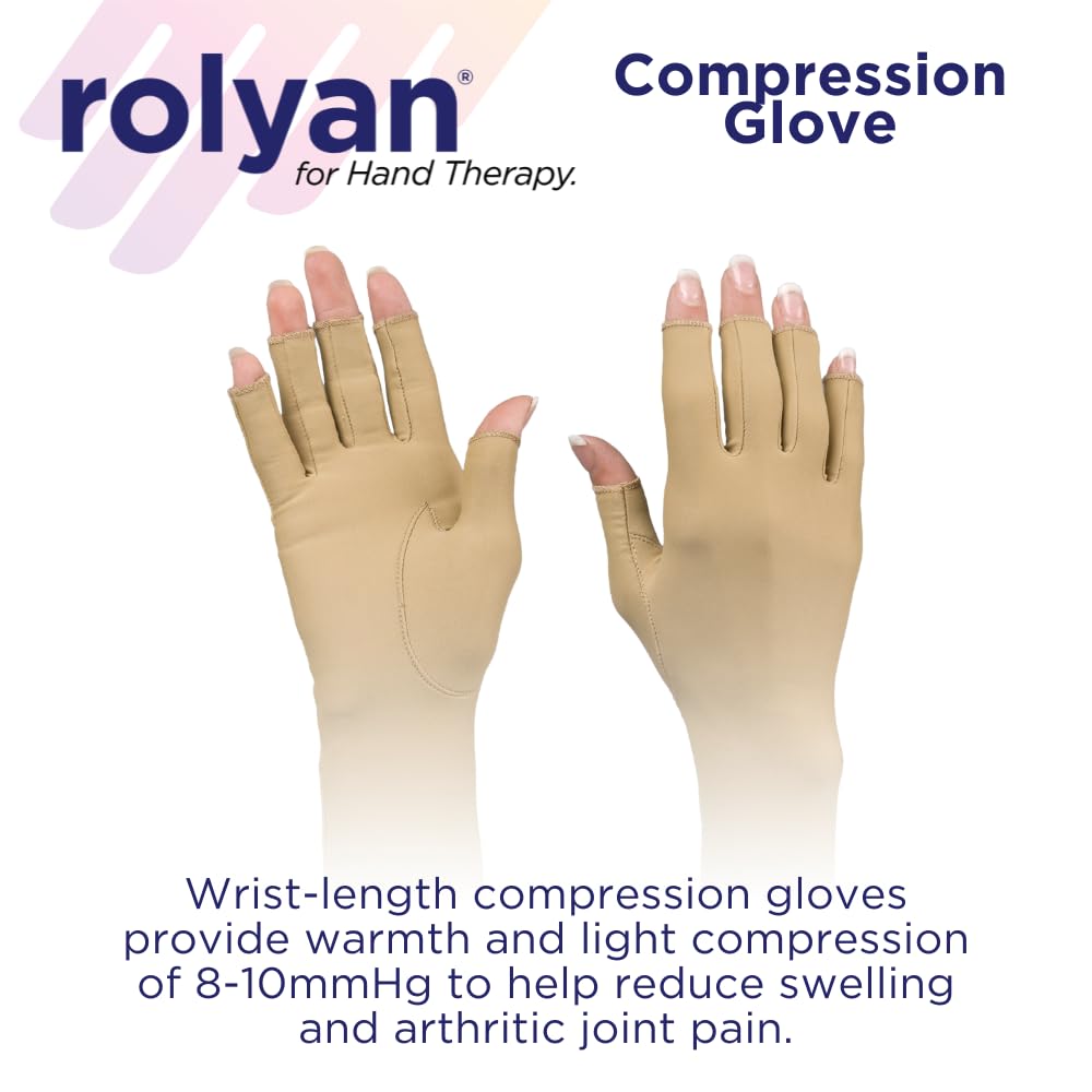 Rolyan Compression Glove, Fingerless Compression Glove for Arthritis for Men & Women, Arthritis Compression Gloves for Carpal Tunnel, Compression Glove for Swelling, Right Hand, Medium, Open Finger