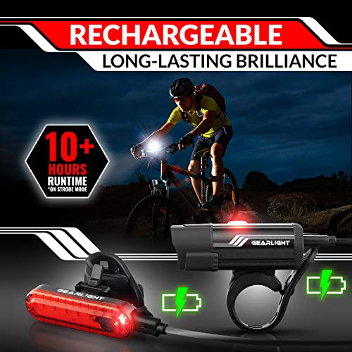 USB Rechargeable Bike Lights Set - Front & Back - Black & Red