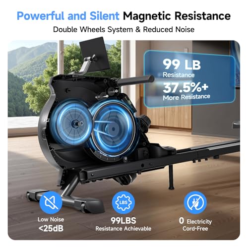 Compact Rowing Machine for Home - 350 LB Capacity, 16-Level Magnetic Resistance, Black