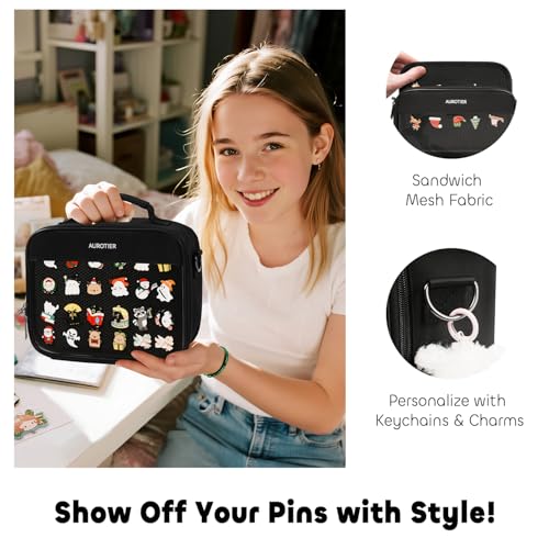 AUROTIER Black Enamel Pin Display Bag with 12-Page Book & Removable Pads