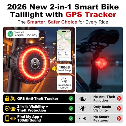 GPS Tracker for Bikes with Tail Light - Black-Red, Real-Time Anti-Theft Locator