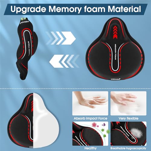 MSDADA Red Large Gel Bike Seat Cover - Extra Soft Cycling Cushion for Men Women
