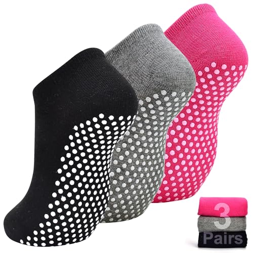 Non-Slip Yoga Socks for Women - 3 Pairs Pilates & Barre Grips, Size 5-8