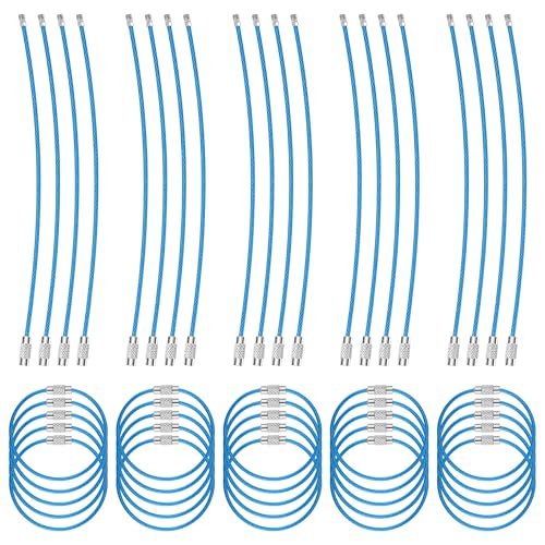 Wire Keychain Cables - 25-Pack 16cm Nylon-Coated Steel Loops, Light Blue