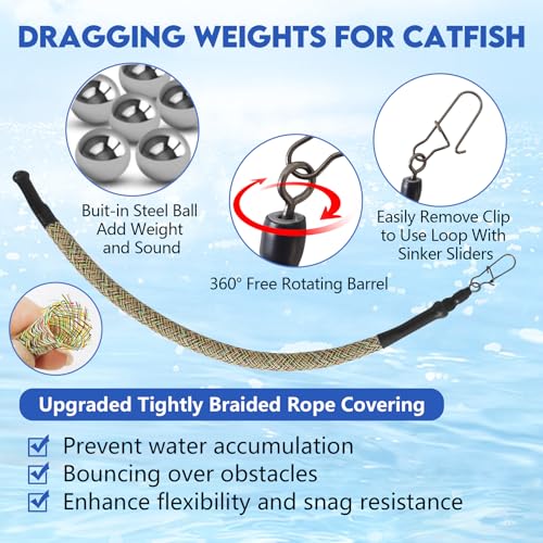 Eupheng 4oz Fishing Rattle Sinkers 5-Pack - Flexible Catfish Weights for Structure Fishing
