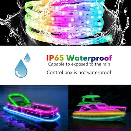 Vbakor Waterproof 50FT RGB Marine LED Strip Lights for Boats, Pontoon & Yacht