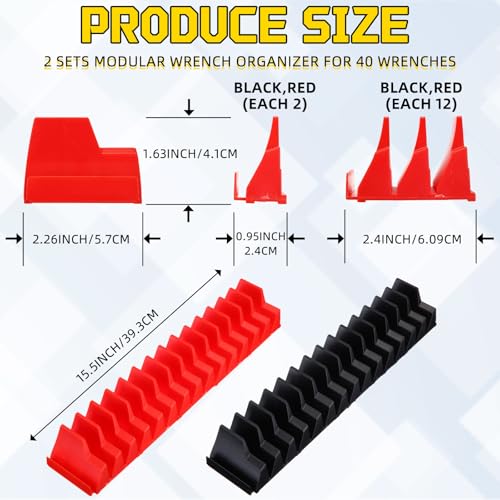 36 Pcs Modular Wrench Organizer Holder 2 Sets Magnetic Wrench Organizers Storage Magnetic Modular Tool Racks for Tool Box Drawer Organization Storage Gift for Father Brother(Red&black)