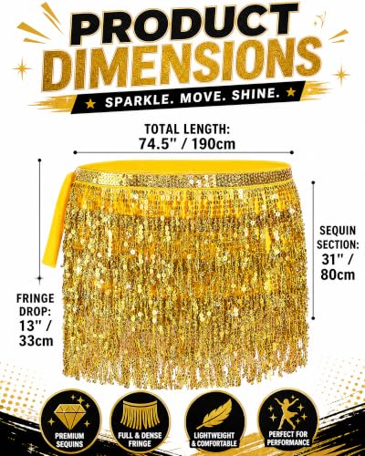 Gold Sequin Tassel Wrap Skirt for Belly Dance & Festivals