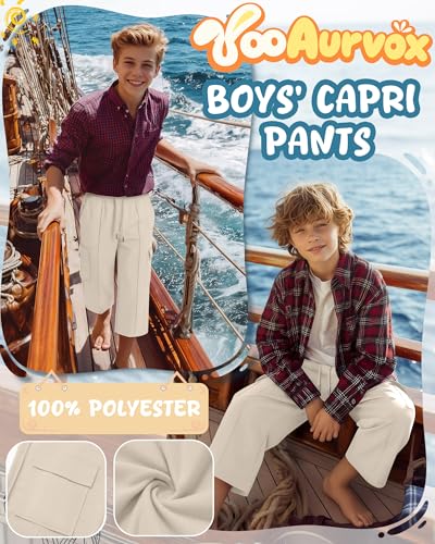 Boys' Cargo Capri Pants - Adjustable Waist, Durable Polyester, Multiple Sizes