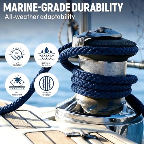 Boat Dock Lines 2 Pack 3/8" x 15' - Boat Ropes for Docking with Loop, Marine- Grade Double Braided Nylon Dock Line, 3/8 Nylon Rope for Mooring, Towing, and Anchoring, Boat Gifts for Men (Navy Blue)