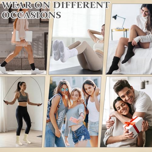 Slouchy Pilates Socks with Grips - 4 Pairs - White, Black, Gray, Off White