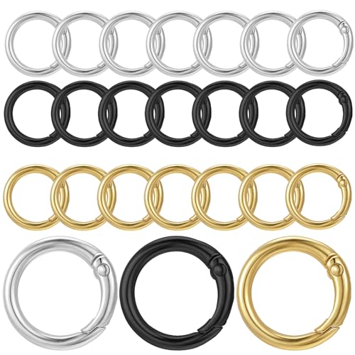 24 Pcs Metal Spring O-Rings for Keychains & Bags - Gold, Silver, Black