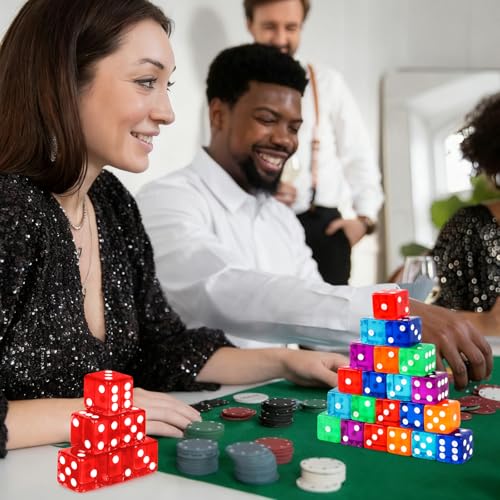 36 Piece Casino Dice Set - 19mm Acrylic Colored Dice (Red, Blue, Purple, Green, Orange)