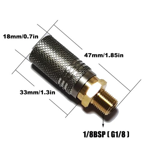 Aopkeo Extended PCP Airsoft Air Charging Quick Release Adapter Socket 1/8BSPP(G1/8) 8mm Male Nipple Hunting Shooting Accessories (1/8BSPP Thread)