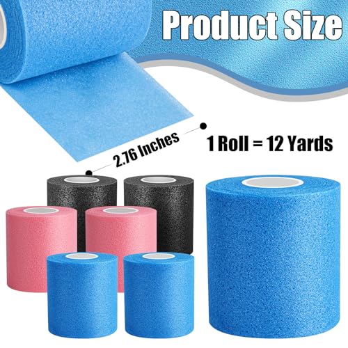 Pre Wrap Athletic Tape - 6 Pack, Skin-Friendly Foam Wrap in Black, Pink, Blue