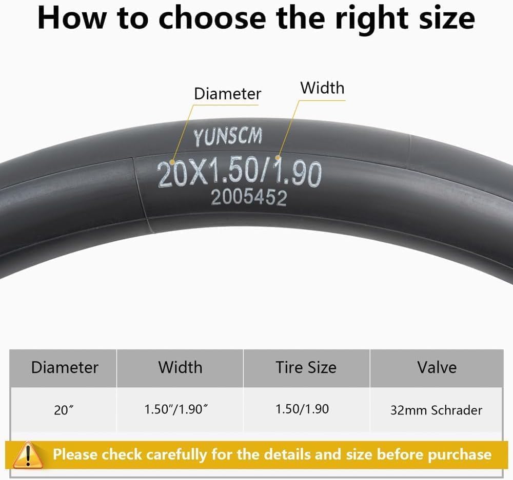Skiennix Heavy Duty Bike Tubes - 20" Schrader Valve Compatible with 20x1.50/1.75/1.90 | 2-Pack