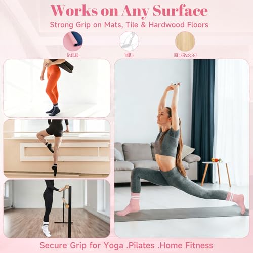 Non-Slip Pilates Grip Socks for Women - 4 Pair Athletic Crew Set for Yoga