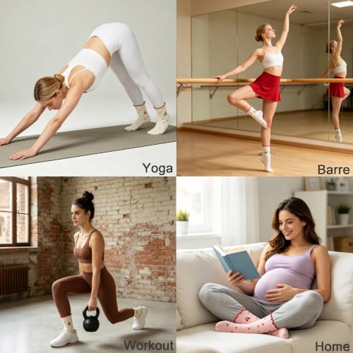 Non-Slip Pilates Grip Socks for Women - Full-Foot - White/Beige/Pink