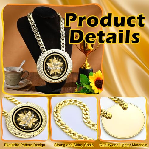 Tondiamo 6-Inch Gold Star Performer Award Medal with Chain - Graduation & Event Trophy (Variation 1)