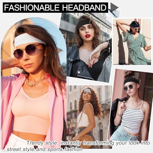 10-Pack Non-Slip Cotton Headbands for Sports & Yoga - Black, Gray, White, Blue