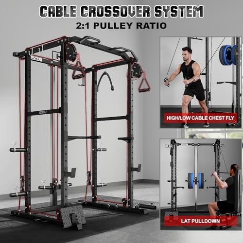 2000LB Power Cage Rack with Cable Crossover System - Black