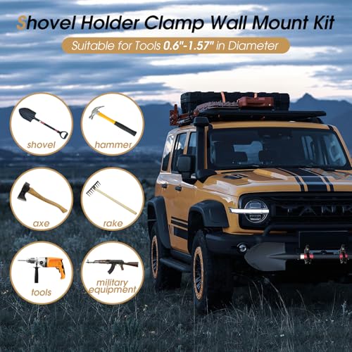 Heavy Duty Shovel Mount for Roof Rack & Truck Bed - Black 2PCS
