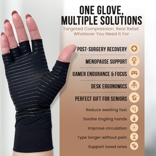 Fingerless Compression Gloves for Arthritis Pain Relief - Medium