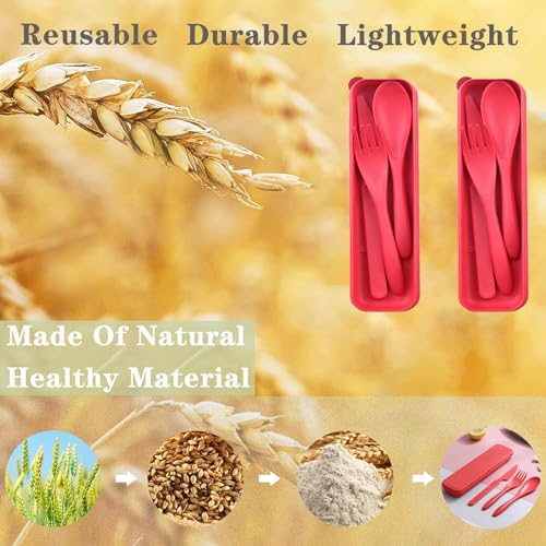 Reusable Travel Utensils Set - 2 Red Wheat Straw Cutlery